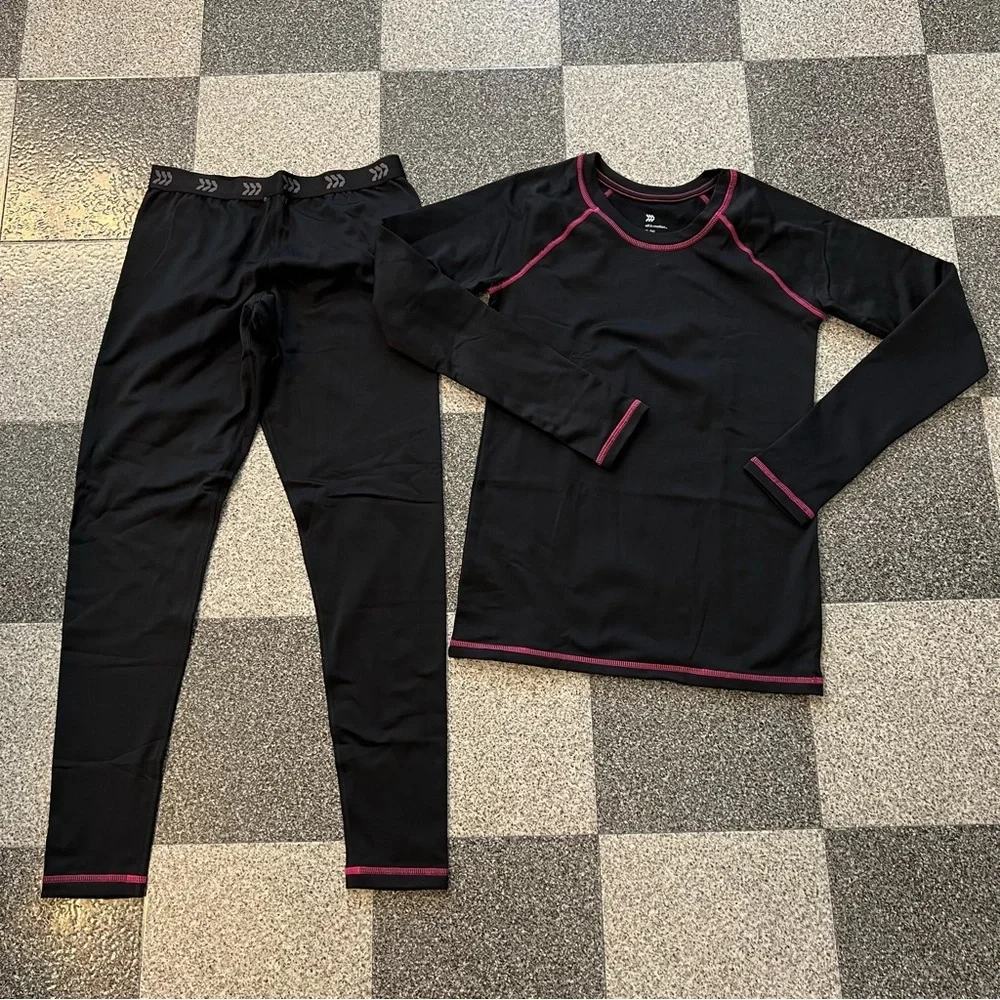 NWOT All in Motion Girls Black 2 pk Thermal Underwear Set- Size XL
